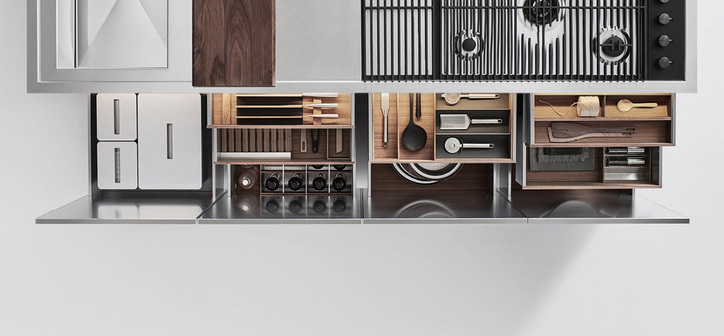 Italian luxury interiors kitchen ventilation cabinet utensils internal drawer and drawer accessories