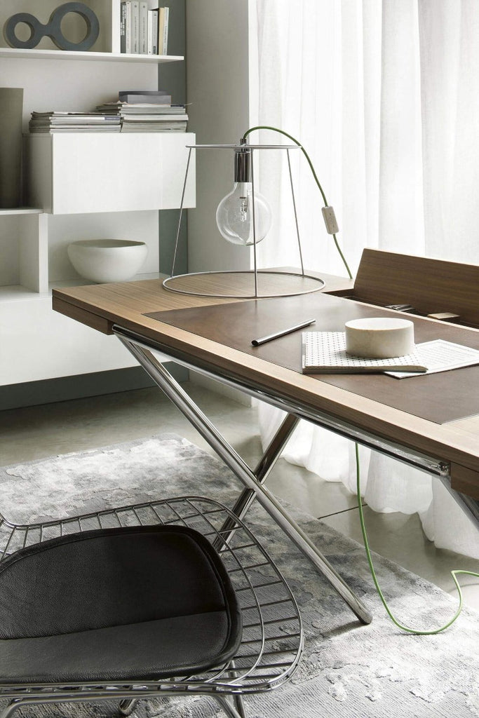 Italian luxury interiors office room wood metal desk