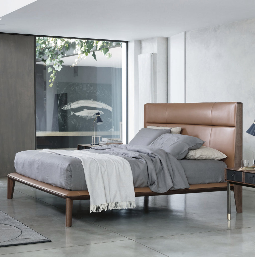 Italian luxury interiors bedroom custom leather bed