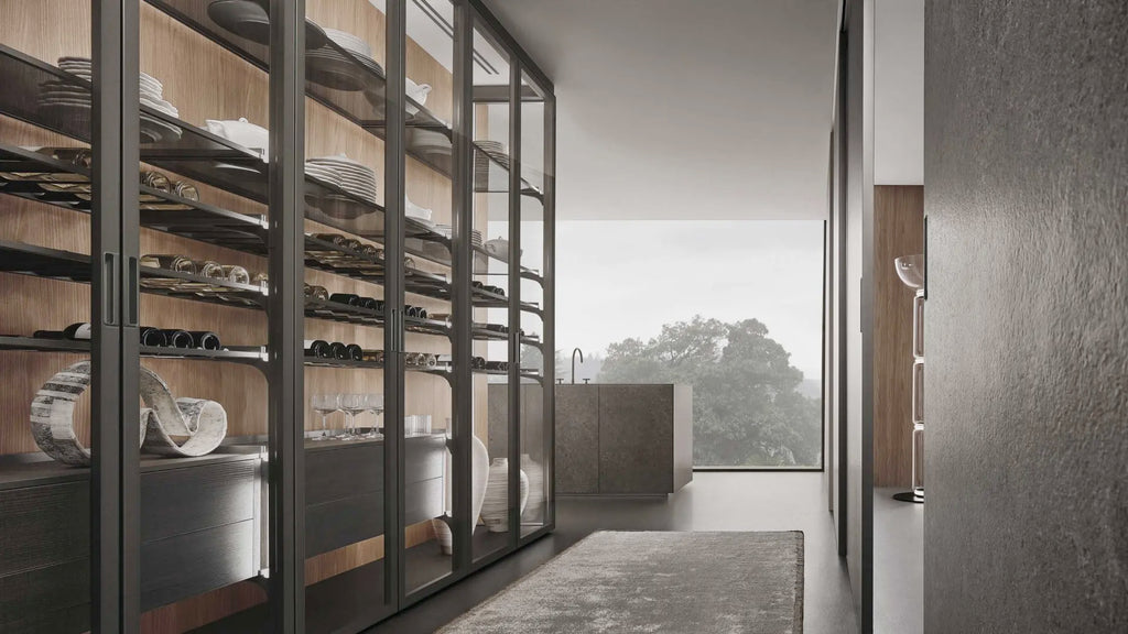 Italian luxury interiors custom wall unit shelf shelving wine keeper